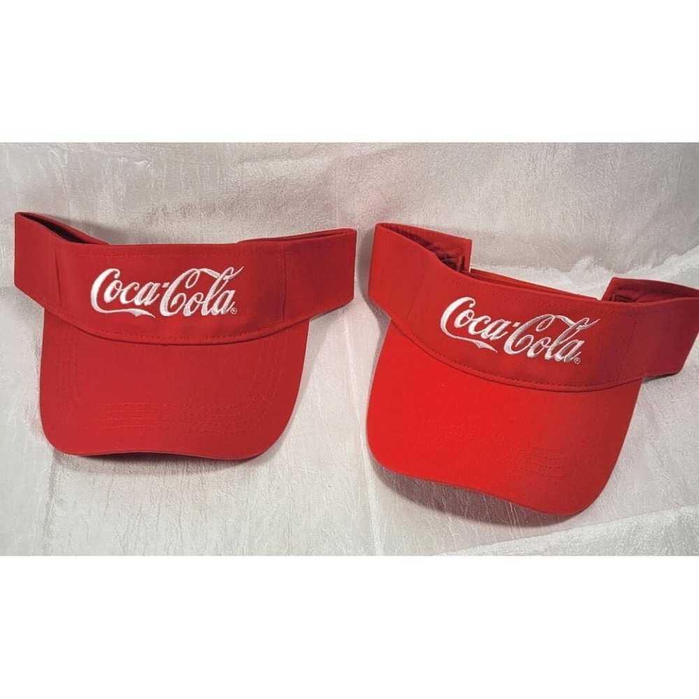 2 HIT Coca-Cola Red Embroidered Adjustable Visor Hats - NWOT - One Size
